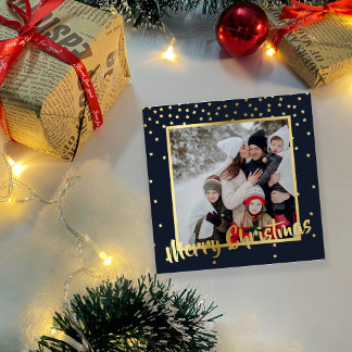 Festividades Marinho Dourado Estrelas Feliz Cartão com fotos de