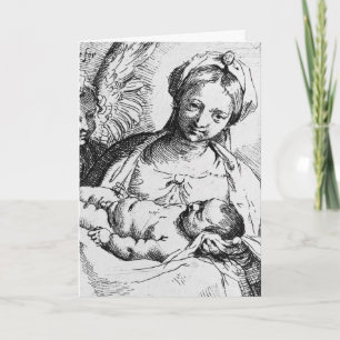Festividades Mary and Child Line Art, Um Cartão de Natal vintag