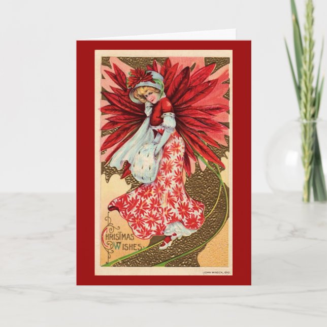 Festividades Menina da poinsétia - cartão de Natal (Frente)