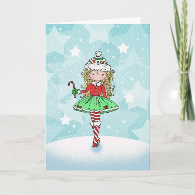 Festividades Menina do cartão de Natal com Candycane (Frente)