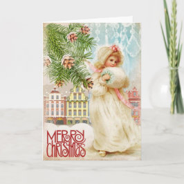 Festividades Menina do Victorian no cartão de Natal do casaco