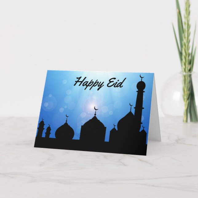 Festividades Mesquita feliz de Eid com raios solares - Cartão d (Frente)