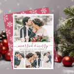 Festividades Modern Collage Casada e Feliz Cartão de Natal<br><div class="desc">A Moderna Caligrafia Elegante Branca e Caligrafia Vermelha 4 Fotocolagem Casada e Feliz Cartão de Natal. Este cartão festivo e festivo de natal reproduzido apresenta quatro (4) colagens de fotos em grade e texto de saudação "Casado e Feliz", que é escrito em um belo tipo de letra branco e vermelho,...</div>