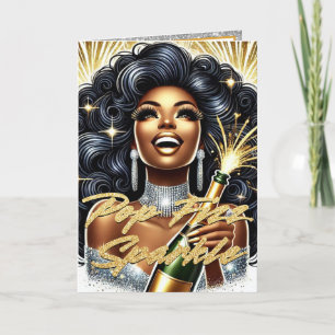 Festividades Mulher Afro-Americana Glamourosa Cartão de Ano Nov