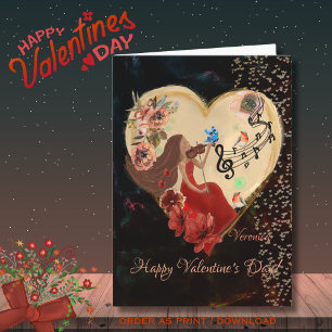 Festividades Mulheres de vestido vermelho tocando cartão de vio