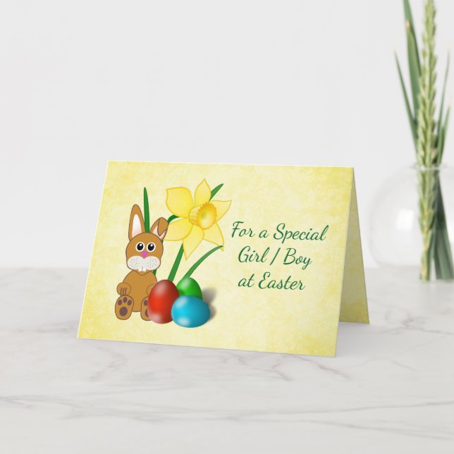 Festividades Narcisos e cartão de Páscoa de coelho para criança (Frente)