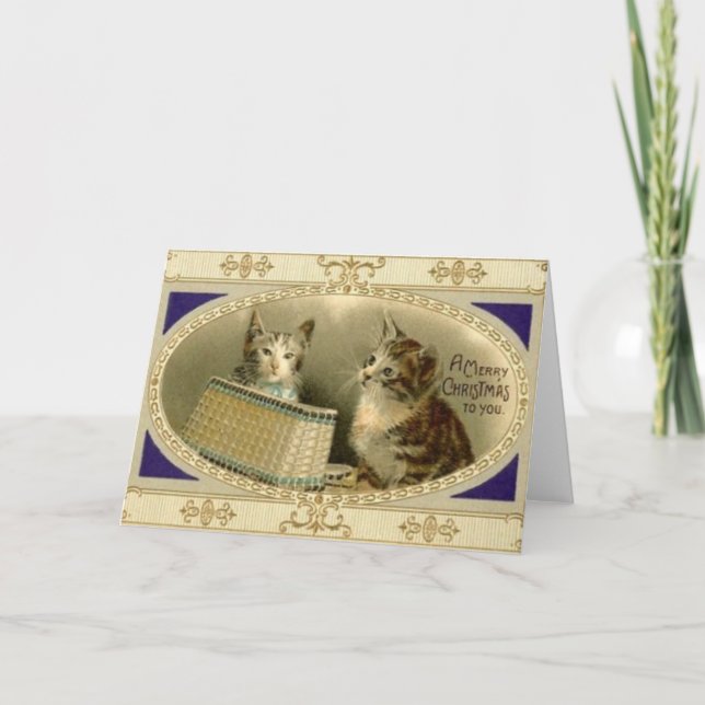 Festividades Natais vintages - Cartão de Saudação Cat (Frente)