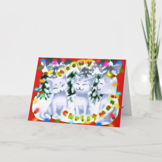 Festividades Natal de Meowy! - Cartão dos gatinhos da neve com (Frente)