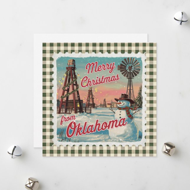 Festividades Natal Retroativo No Cartão De Férias De Oklahoma (Frente/Verso In Situ)