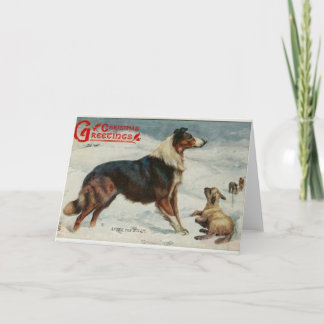 Festividades Natal vintage cão no cartão de saudação da neve