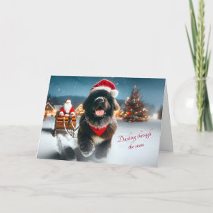 Festividades Newfie Dashing Através do Cartão de Natal da Neve
