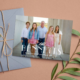 Festividades Nome da família Cartão com fotos de Férias Elegant