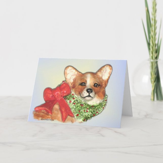Festividades O Corgi com envolve o cartão de Natal (Frente)