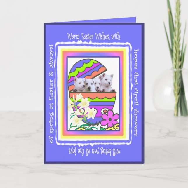 Festividades O felz pascoa bonito de Westie deseja o cartão (Frente)