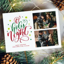 O Holy Night Letra à Mão Foto Cartão de Férias