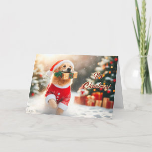 Festividades O ouro Retriever Executa com um Cartão de Natal de