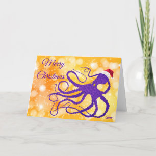 Festividades Octopus de Natal roxo - Cartão de 7" x 5"