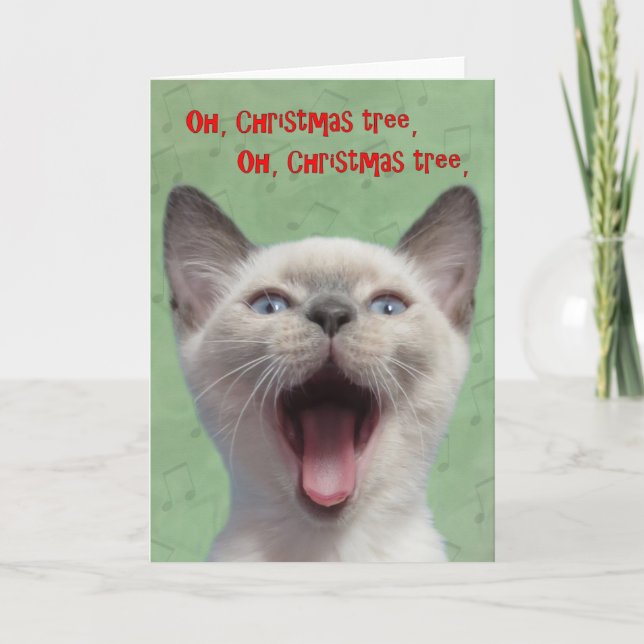 Festividades Oh cartão Siamese do gatinho da árvore de Natal (Frente)