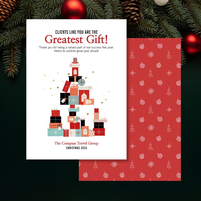 Festividades Os Clientes São O Maior Cartão De Natal De Present (Send your clients warm wishes this holiday season with this fun Christmas card for Businesses)