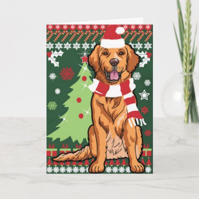 Festividades Ouro Retriever Pronto Para Cartão De Natal (Frente)