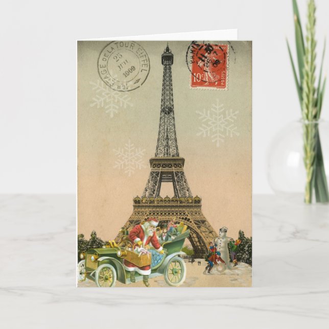 Festividades Papai noel de Paris e cartão de Natal do boneco de (Frente)