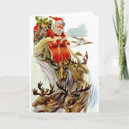 Festividades Papai noel e cartão de Natal do trenó da rena