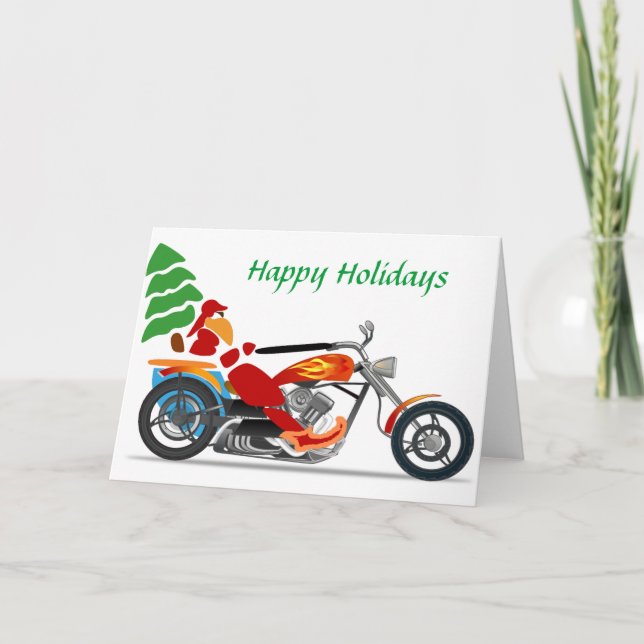 Festividades Papai noel em um cartão de Natal da motocicleta (Frente)