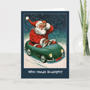 Festividades Papai noel em um cartão de Natal do carro de