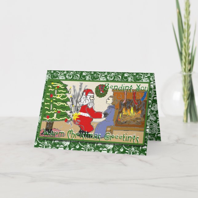 Festividades Papai noel engraçado no cartão de Natal do fogo (Frente)