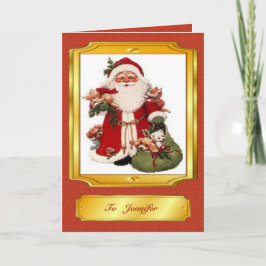 Festividades Papai Noel no cartão de Natal vermelho e dourado