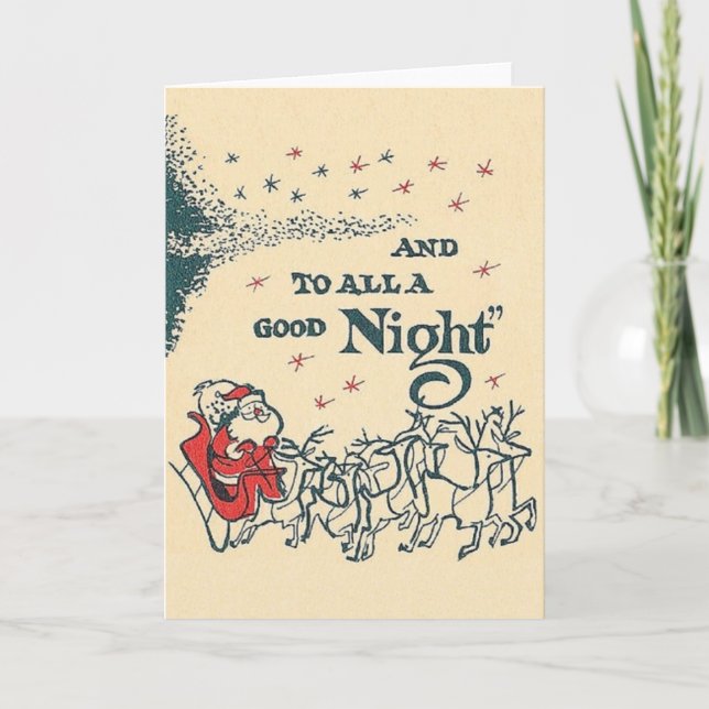 Festividades Papai noel retro e cartão de Natal da rena (Frente)