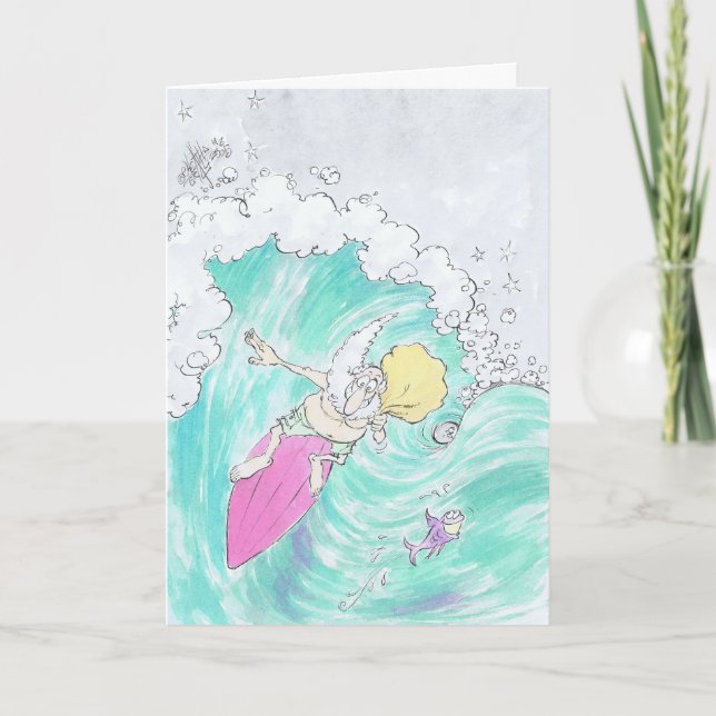 Festividades Papai noel surfando em um cartão de cumprimento (Frente)
