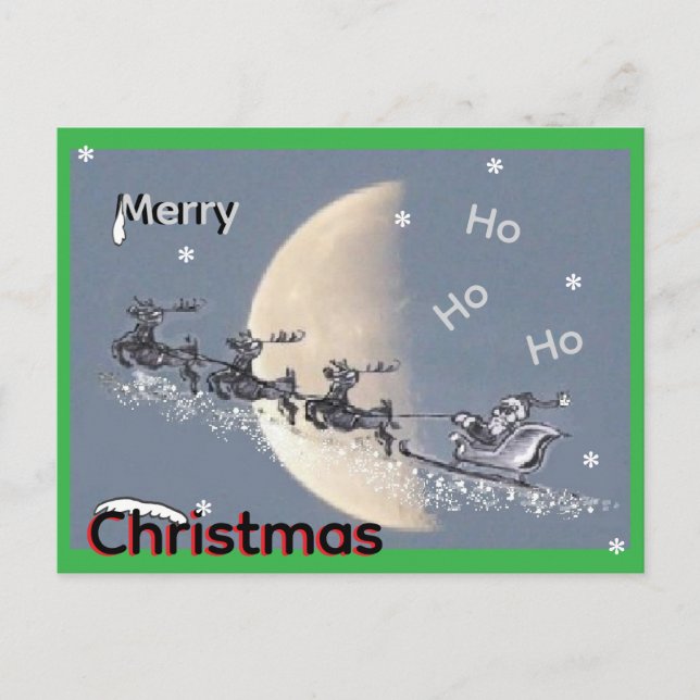 Festividades Papai Noel Voador em Cartão Postal de Natal com Tr (Frente)