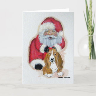 Festividades Papais noeis e cartão de Natal do Basset Hound