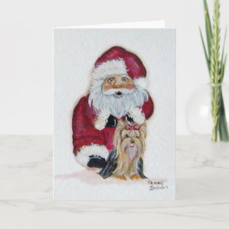 Festividades Papais noeis e seu cartão de Natal Yorkie