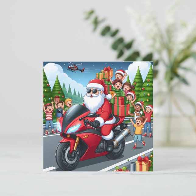 Festividades Papais noeis Feliz de Natal Cartão de motocicleta (Em pé/Frente)