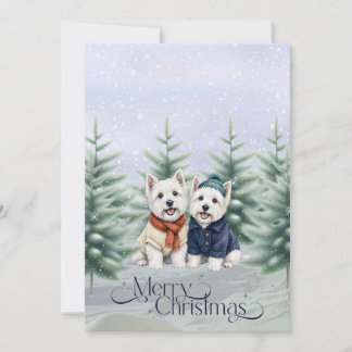 Festividades Par de Westie de Inverno no Cartão de Natal na Nev