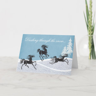 Festividades Passando pelo Cartão de Feriado de Cavalo de Neve