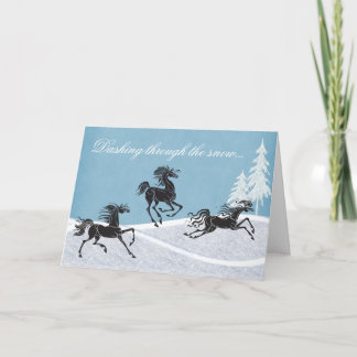 Festividades Passando pelo Cartão de Feriado de Cavalo de Neve