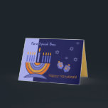 Festividades Pelo Chefe no Cartão de Saudação Hanukkah<br><div class="desc">Feliz Hanukkah. Cartões de saudação personalizáveis de design Menorah e Dreidels para Chefe. Cartões,  convites de festas e presentes disponíveis na Categoria Feriados Judeus / Hanukkah da nossa loja.</div>