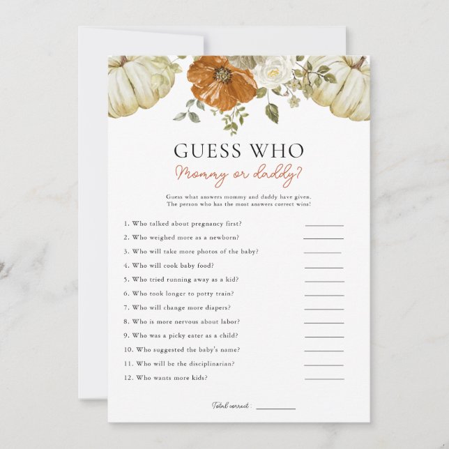 Festividades Pequeno Pumpkin Adivinha Quem É O Cartão De Jogo D (Frente)