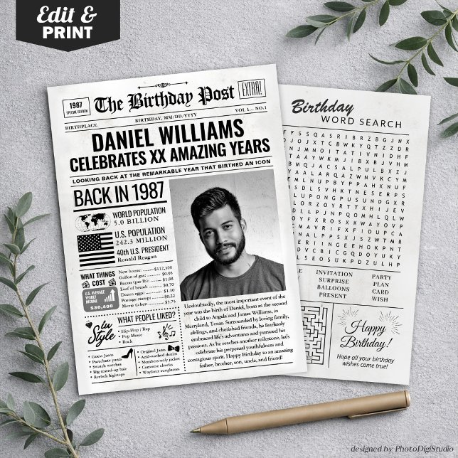 Festividades Personalizado de volta em cartão de aniversário de (Custom Back in 1987 Newspaper Birthday Card, Trend Holiday Card)