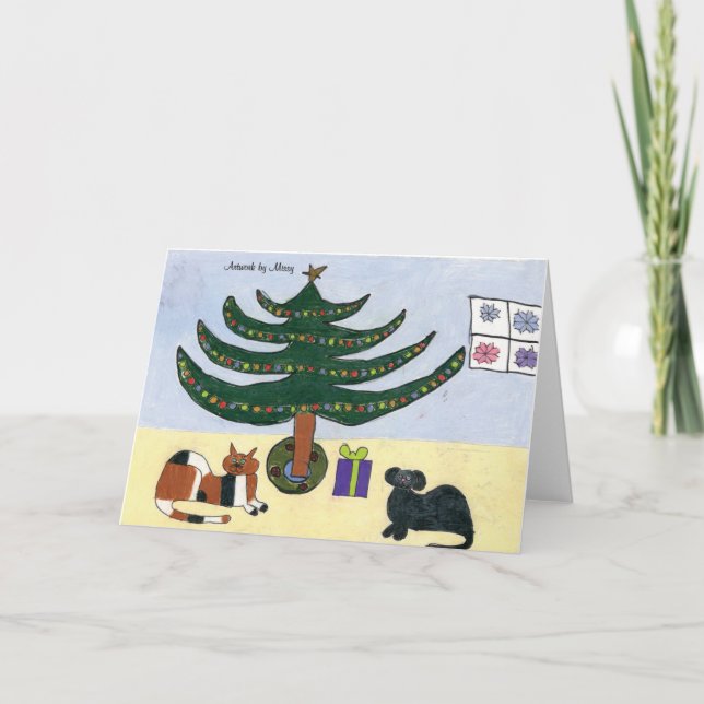 Festividades Pets em volta do cartão de árvore de Natal (Frente)