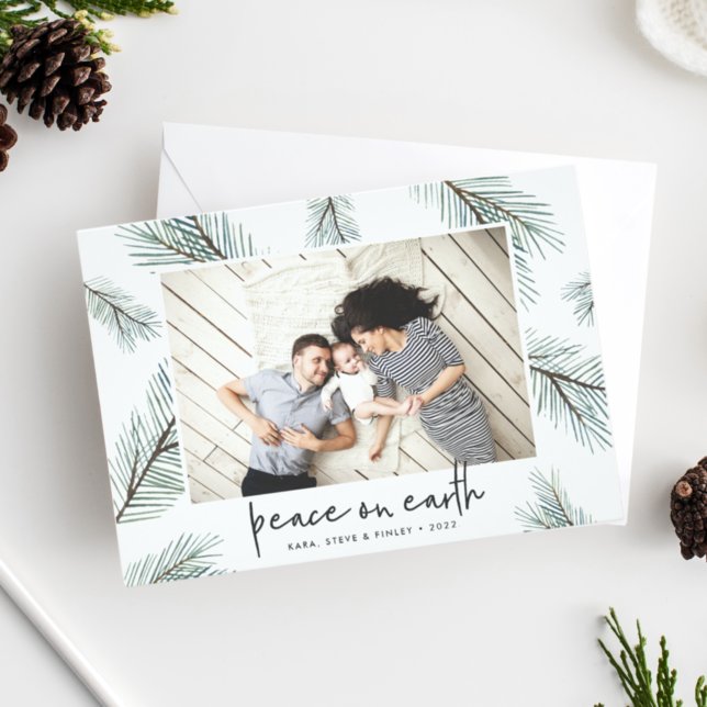 Festividades Pine Boughs | Cartão com fotos de férias (Criador carregado)