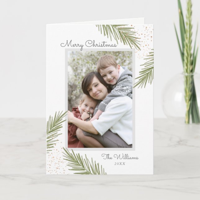 Festividades Pines Simples, Cartão de Saudação de Foto de Natal (Frente)