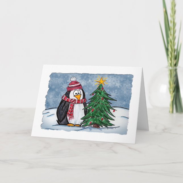 Festividades Pinguim de Cartoon Bonito com Cartão de Natal de Á (Frente)