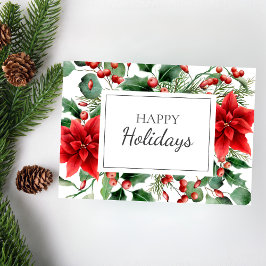 Festividades Poinsettias Floral Red Holiday Cartão de Natal