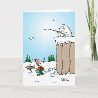 Festividades Polar Bear Pescar Elfos Cartão de Natal