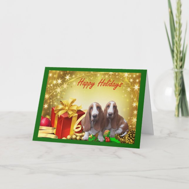 Festividades Presentes de Cartão de Natal de Hound Basset (Frente)