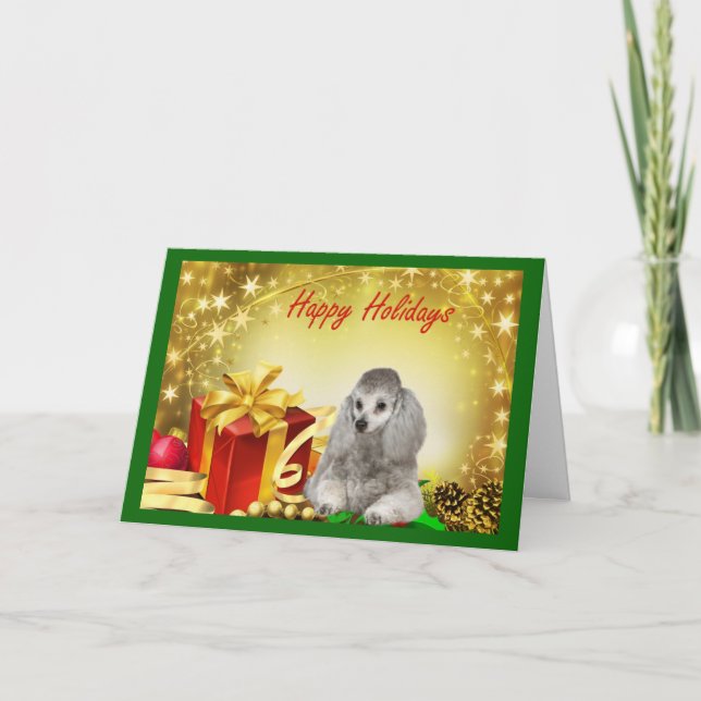 Festividades Presentes do cartão de Natal da caniche (Frente)